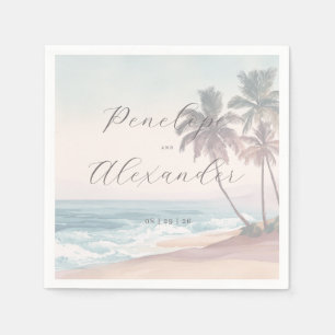 Servilleta De Papel Escena de playa romántica en acuarela pastel
