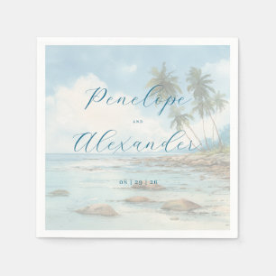 Servilleta De Papel Escena de playa romántica en acuarela pastel