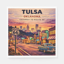 Servilleta De Papel Escena de viaje vintage Ruta 66 Tulsa Oklahoma