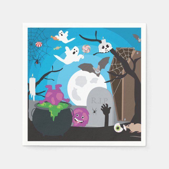 Servilleta De Papel Escena del Monstruo de Halloween (Anverso)