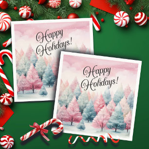 Servilleta De Papel Escena invernal de árboles de aves marinas y rosas