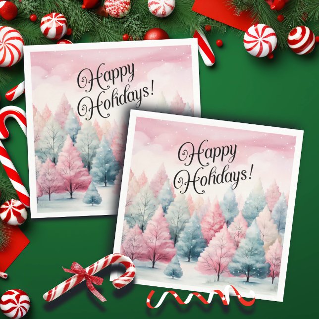 Servilleta De Papel Escena invernal de árboles de aves marinas y rosas (Subido por el creador)