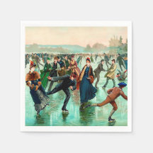 Escena invernal victoriana vintage de patinaje sob