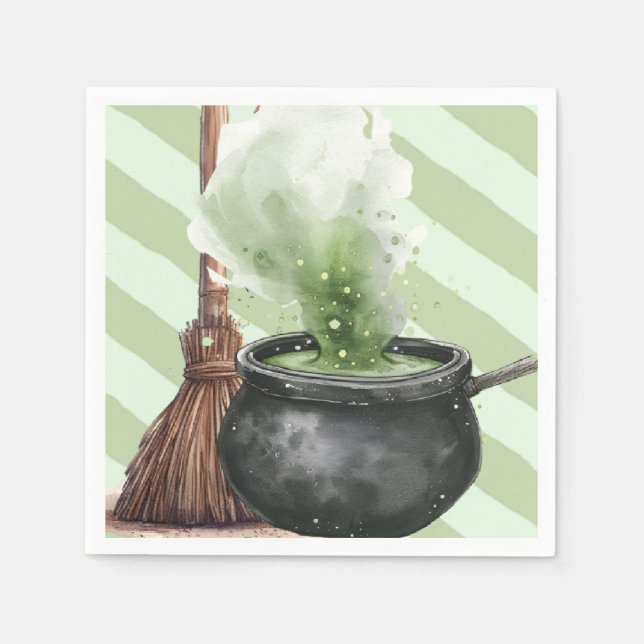 Servilleta De Papel escoba de brujas y caldero (Anverso)