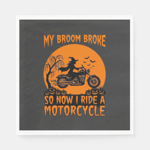Servilleta De Papel Escoba Rompió Bruja De Halloween Motocicleta Murci