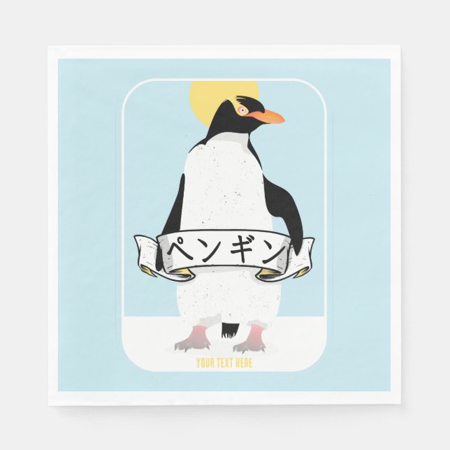 Servilleta De Papel Escritura pingüino japonesa que lee el pingüino (Anverso)