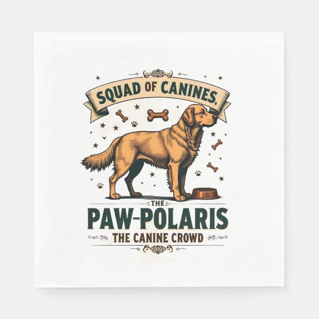 Servilleta De Papel Escuadrón de Caninos Gráfico Antiguo con Perro Pun (Anverso)