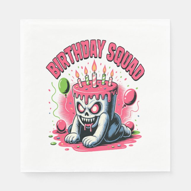 Servilleta De Papel Escuadrón de cumpleaños de cráneo de torta espeluz (Anverso)