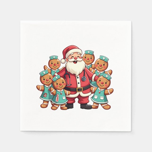 Servilleta De Papel Escuadrón de Enfermería de Santa Claus Gingerbread (Anverso)