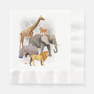 Servilleta De Papel Escuadrón Safari Africano Animales Graciosos Zooló