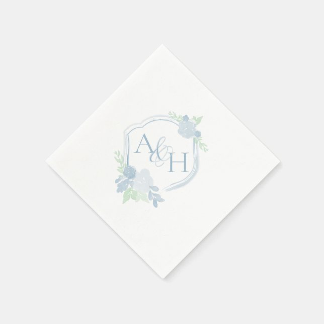 Servilleta De Papel Escudo acuarela Monograma Boda Floral Napkin (Borde)