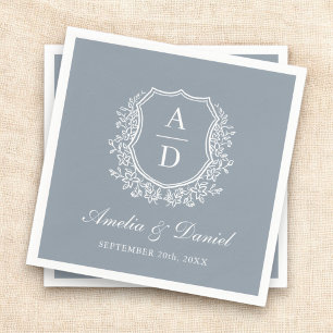 Servilleta De Papel Escudo azul turbio Boda elegante monograma