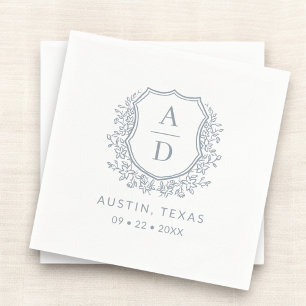 Servilleta De Papel Escudo azul turbio Boda monograma moderno