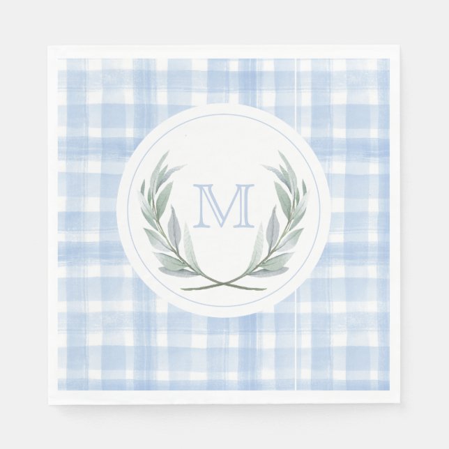 Servilleta De Papel Escudo de Blue Gingham Laurel (Anverso)