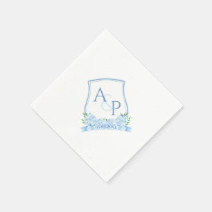 Servilleta De Papel Escudo de boda de Hortensia azul acuarela clásico
