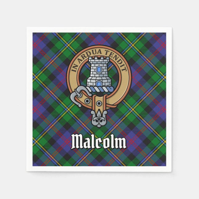 Servilleta De Papel Escudo de Clan Malcolm sobre tartán (Anverso)