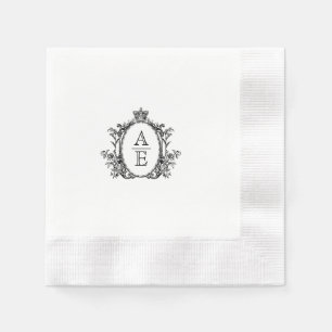 Servilleta De Papel Escudo de cosecha Monograma Boda blanco y negro