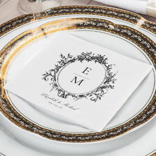 Servilleta De Papel Escudo de cosecha Monograma Boda formal botánico