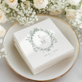 Servilleta De Papel Escudo de cosecha Monograma Boda verde botánico