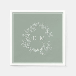 Servilleta De Papel Escudo de Leafy Verde Masaje Moderno Monograma Bod