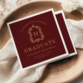 Servilleta De Papel Escudo de Monograma Burgundy Gold Graduation Party