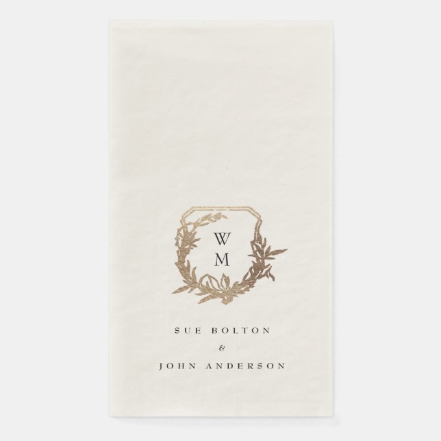 Servilleta De Papel escudo de motivos de monograma clásico de oro blan (Anverso)