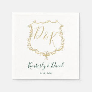 Servilleta De Papel Escudo de oro monogramado y Boda verde forestal