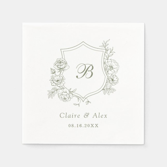Servilleta De Papel Escudo de Rosas con elegancia floral Monograma ver (Anverso)