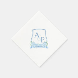 Servilleta De Papel Escudo del Boda de hidrangea azul acuarela clásica