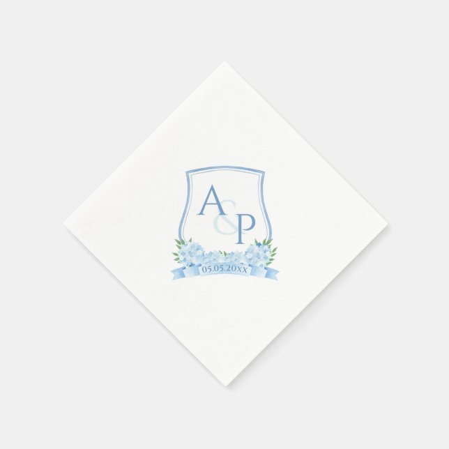 Servilleta De Papel Escudo del Boda de hidrangea azul acuarela clásica (Borde)