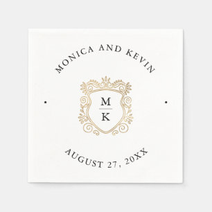 Servilleta De Papel Escudo dorado Elegante Boda blanco y negro