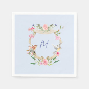 Servilleta De Papel Escudo floral azul monogramado