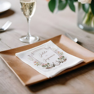 Servilleta De Papel Escudo floral Boda del Monograma de la herradura o