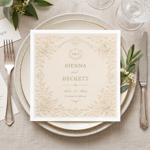 Servilleta De Papel Escudo Floral Cuadrado de Boda Repujado