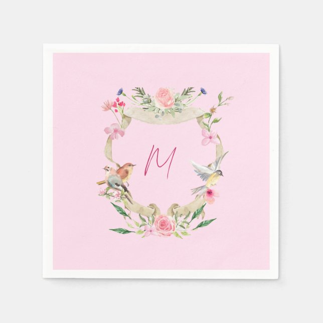 Servilleta De Papel Escudo floral Monogramado Rosa (Anverso)