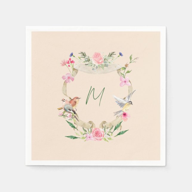Servilleta De Papel Escudo floral Monogramado Sexo Neutral (Anverso)
