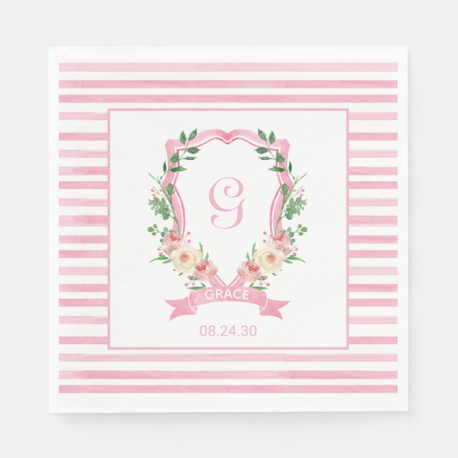 Servilleta De Papel Escudo floral rosa Baby Shower Napkins (Anverso)