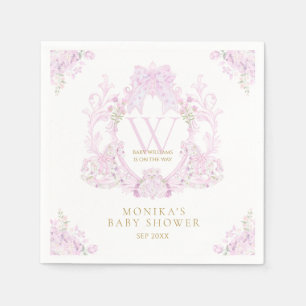 Servilleta De Papel Escudo Floral Rosa Chica Preppy Baby Shower
