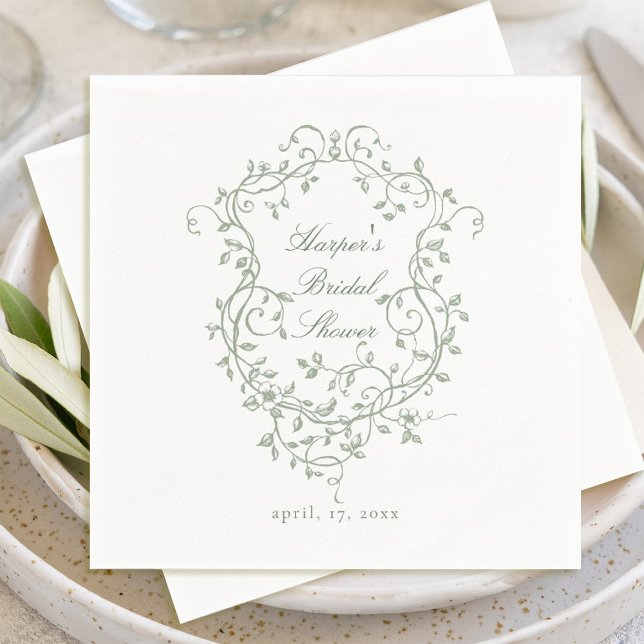Servilleta De Papel Escudo floral verde sabio francés ducha de novia (Subido por el creador)