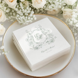 Servilleta De Papel Escudo floral verde sabio Monograma matrimonio ele