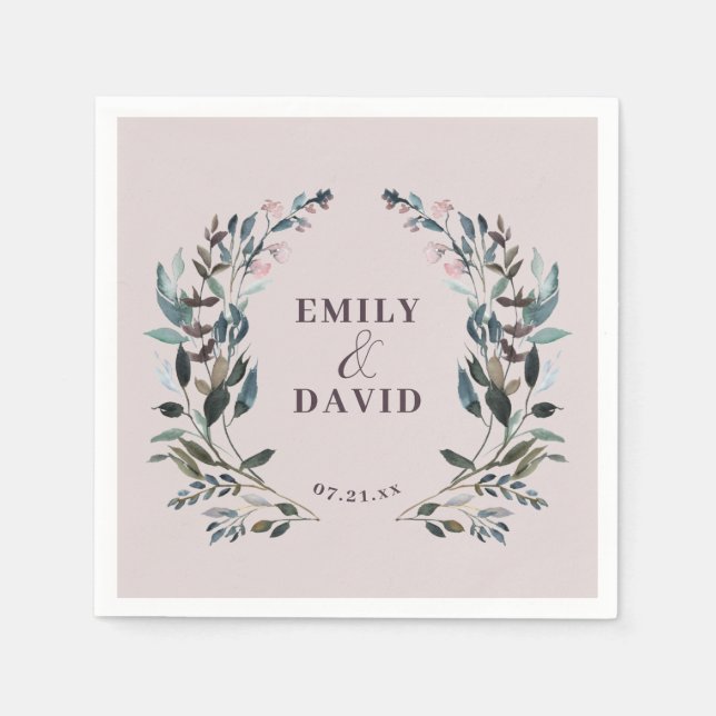 Servilleta De Papel Escudo Jardín Boda Floral Mauve Purple (Anverso)