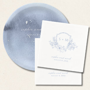 Servilleta De Papel Escudo Monogramado Floral Azul