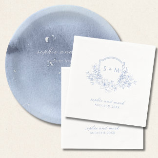 Servilleta De Papel Escudo Monogramado Floral Azul