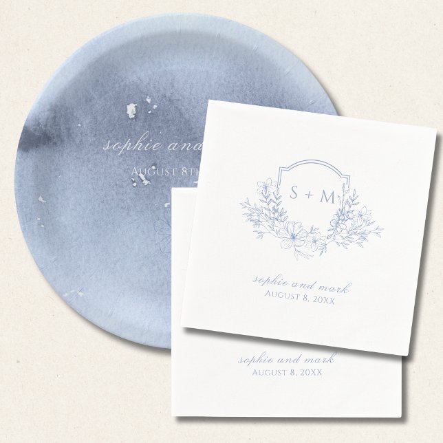Servilleta De Papel Escudo Monogramado Floral Azul (Subido por el creador)