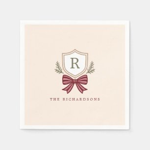 Servilleta De Papel Escudo personalizado Bow Monograma Navidad Fiesta