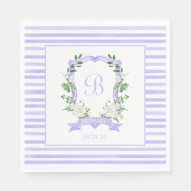 Servilleta De Papel Escudo Purple Floral Baby Shower (Anverso)