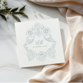 Servilleta De Papel Escudo Rococo Monograma Boda azul turbio