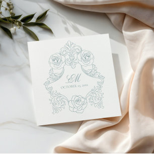 Servilleta De Papel Escudo Rococo Monograma Boda azul turbio