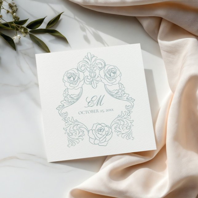 Servilleta De Papel Escudo Rococo Monograma Boda azul turbio (Subido por el creador)