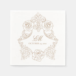 Servilleta De Papel Escudo Rococo Monograma Boda Dorado Marrón